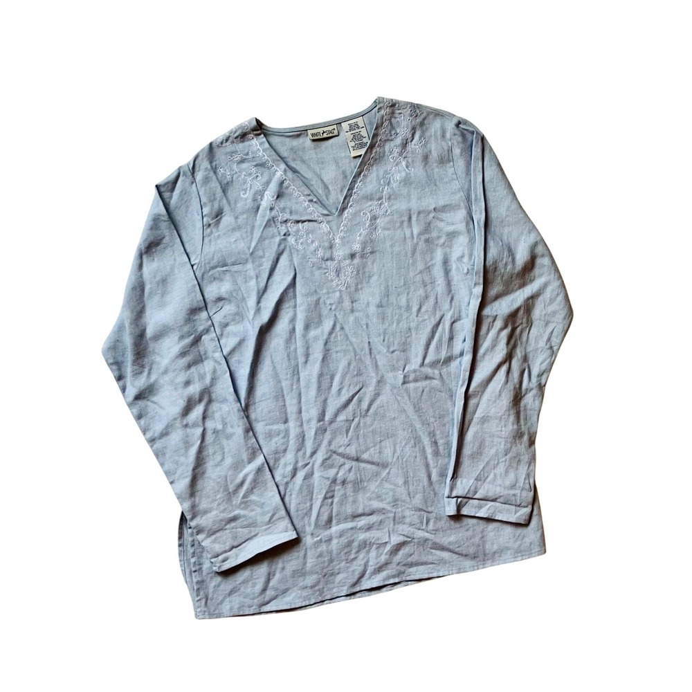 White Stag Linen Blend Embroidered Blouse
